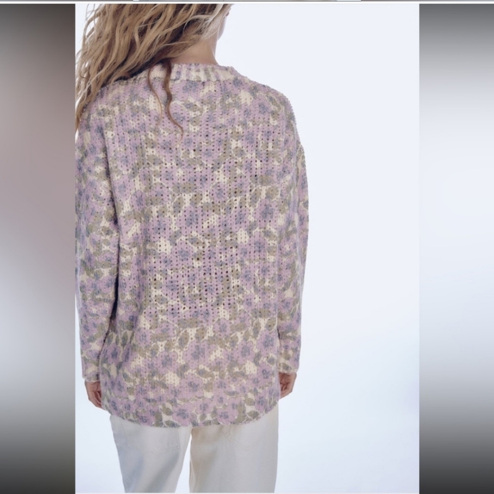 Zara Women's Floral Chunky Oversized Soft Warm Wool Blend Pullover Sweater M - Picture 2 of 11